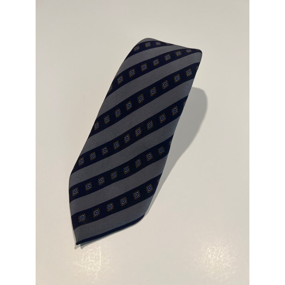 Ermenegildo Zegna Men’s Silk Necktie Purple Gray Stripes Geometric JL